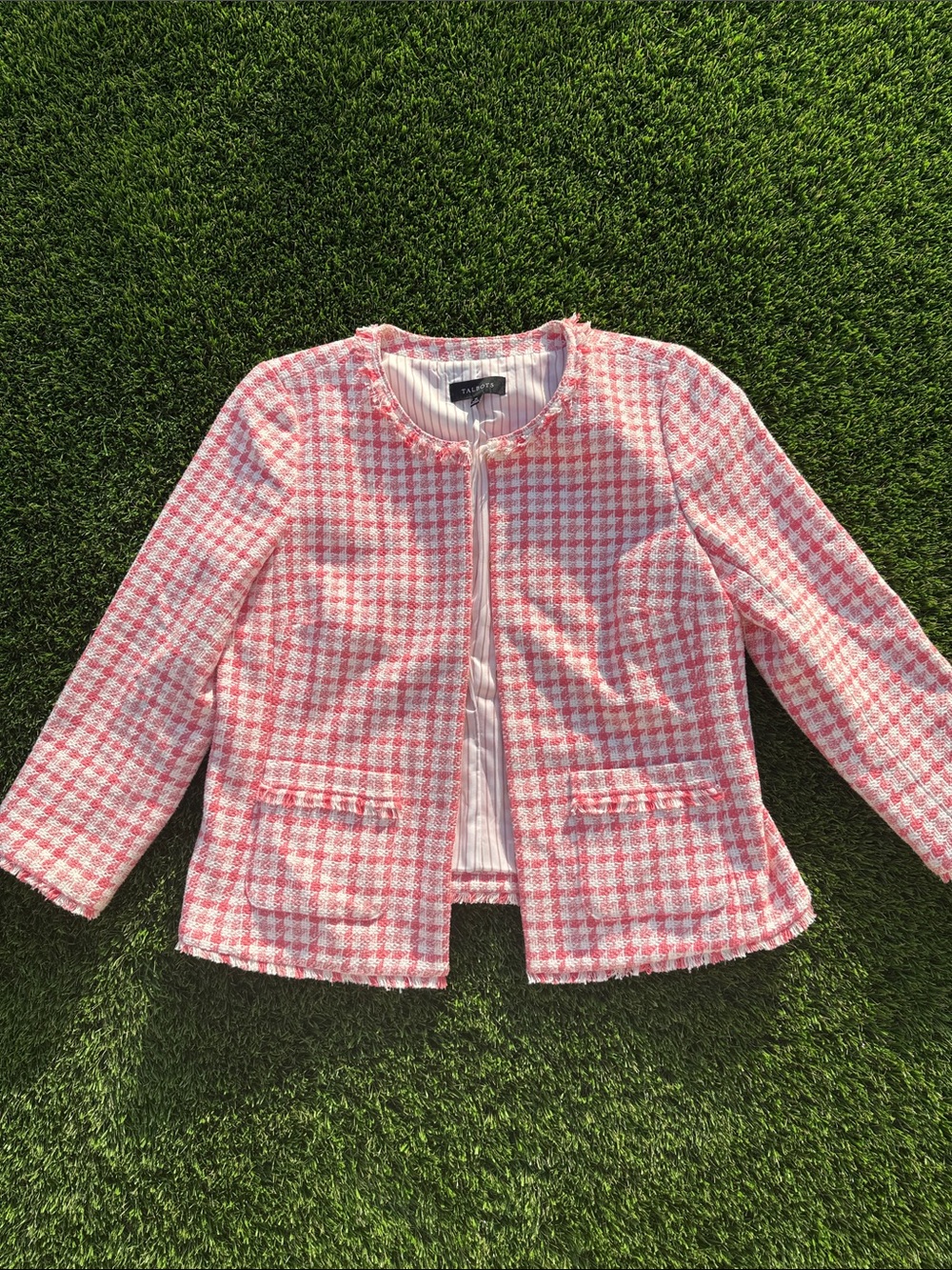 Talbots Pink Houndstooth Tweed Blazer